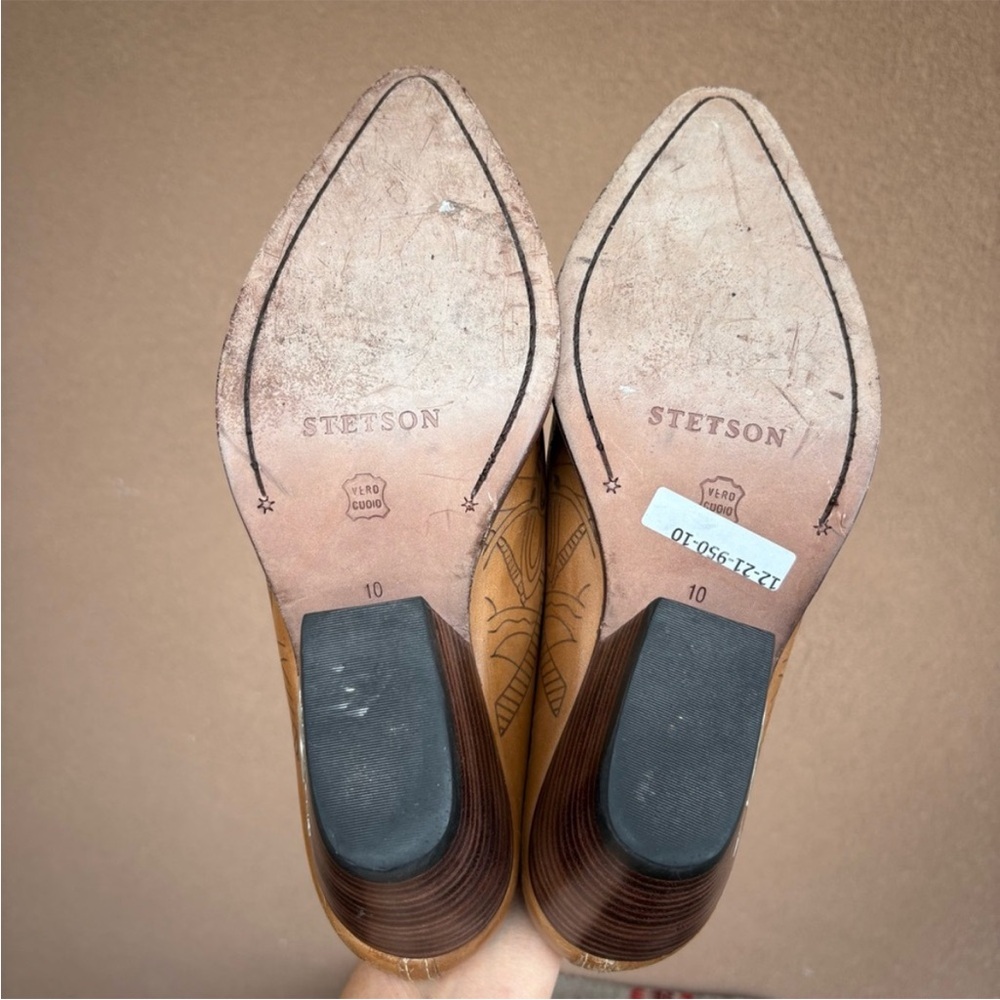 Stetson: Camel Embossed Leather Western Mule: Size 10 - Picture 8 of 9